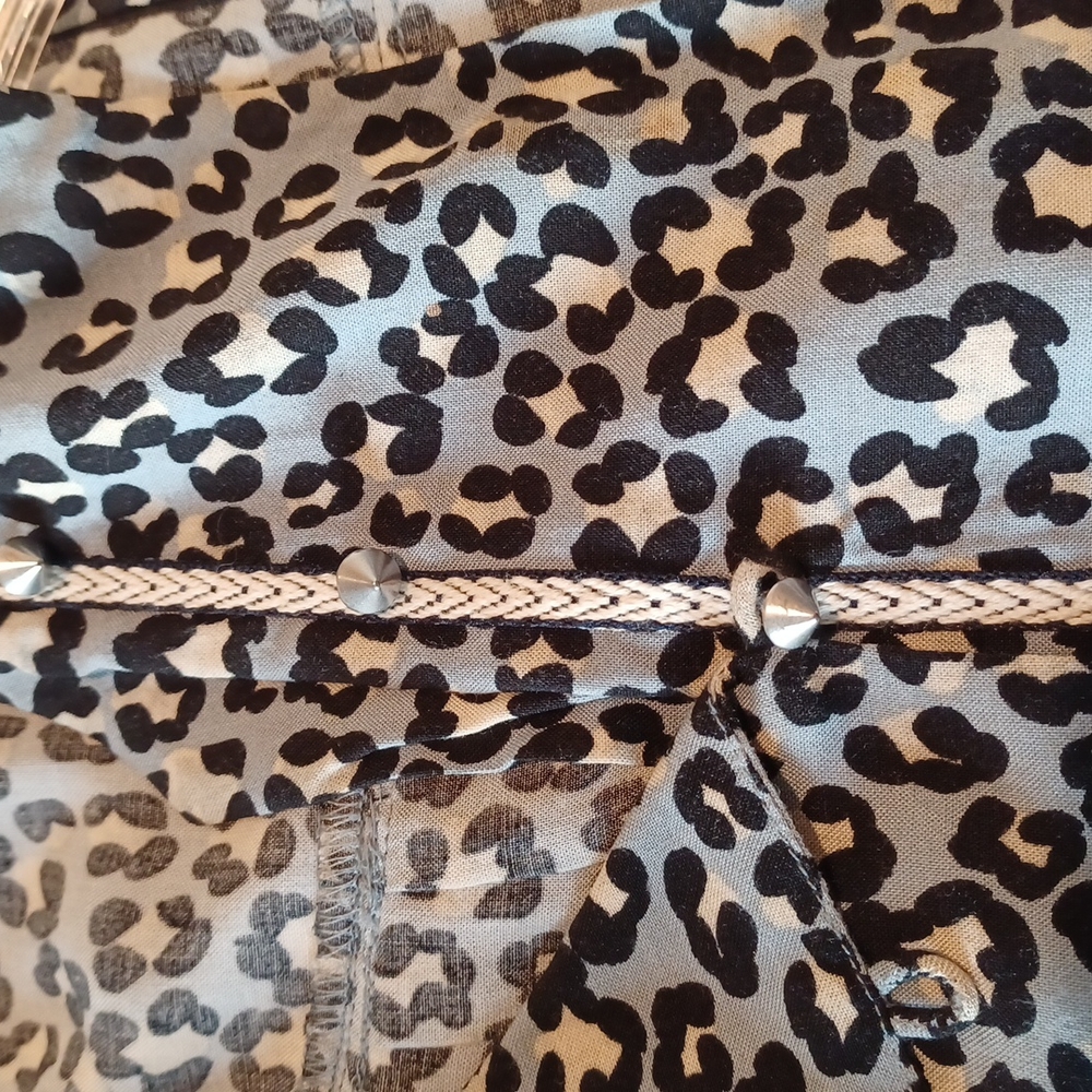 Rachel Roy blue cream black cheetah print sleeveless mini dress with drawstring - Picture 5 of 7